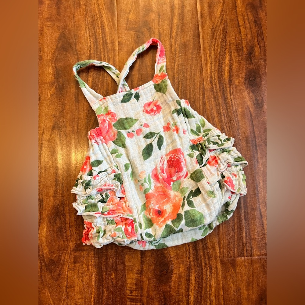 Angel Dear floral ruffle back sunsuit 3-6m